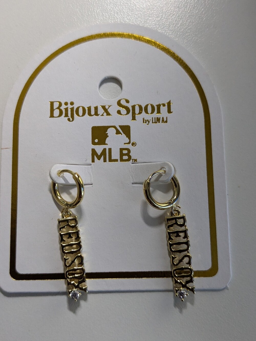 Bijoux Sport MLB 'Red Sox' Gold Dangle Hoop Earrings
